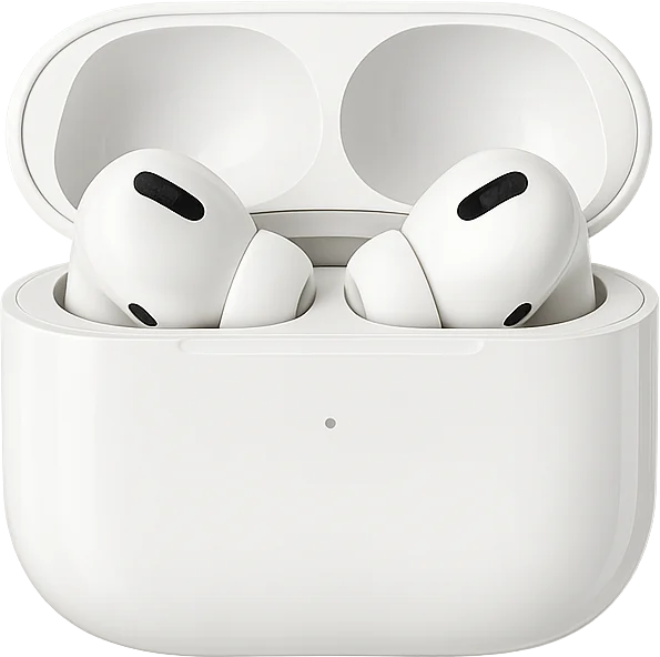 Illustration of first-generation wireless earbuds in an open charging case