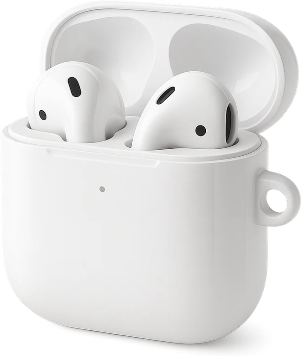 Illustration of second-generation wireless earbuds in an open charging case