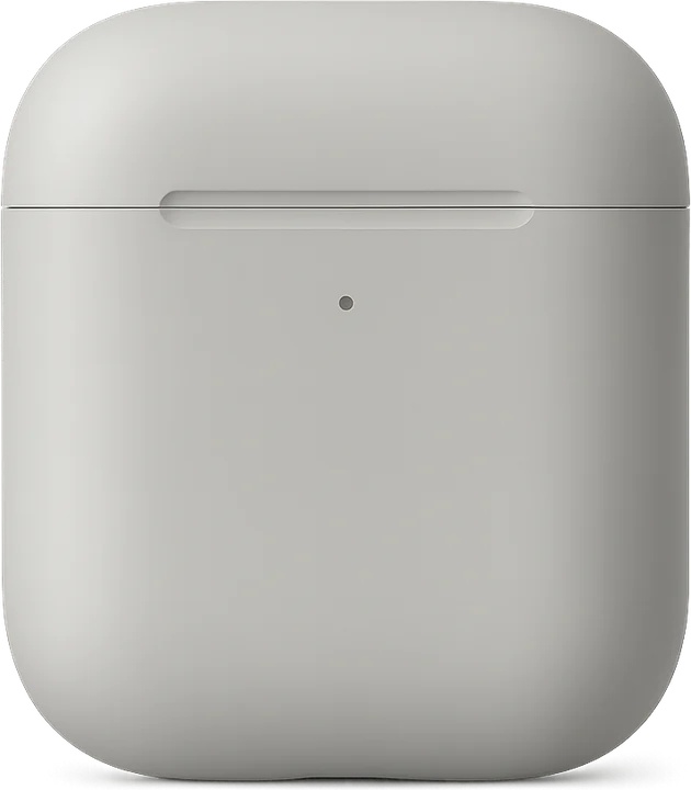 Muted grey silhouette of a future earbud case whose design is not known